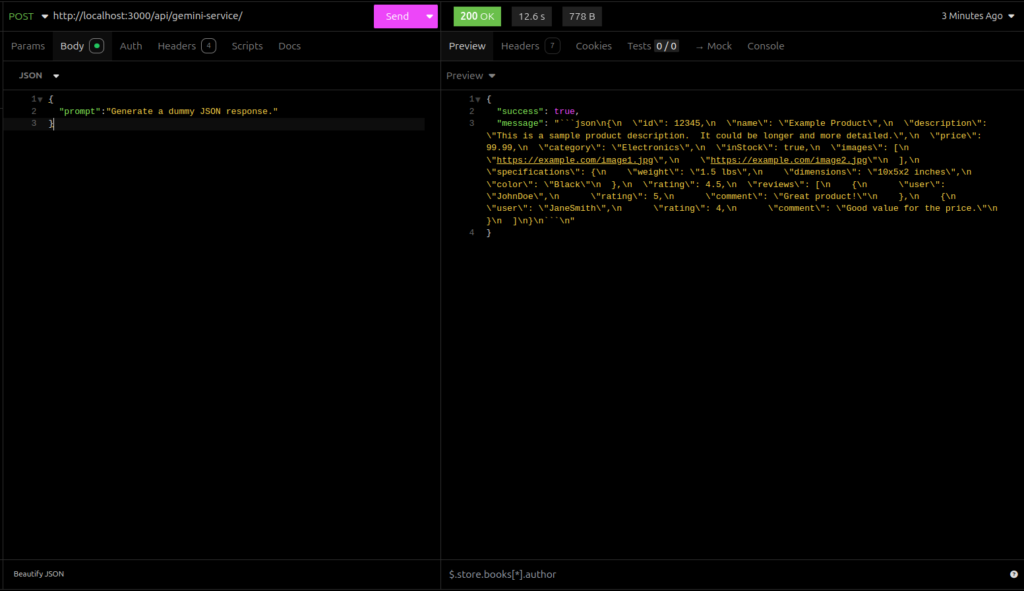 Test of Gemini service API in Insomnia